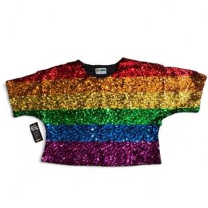 Tipsy Elves Pride Rainbow Sequin Top S NWT